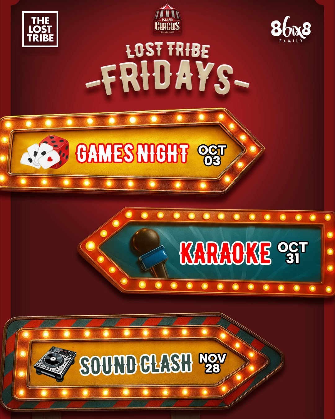 Lost Tribe Fridays, Weekly event flyer series by AESA